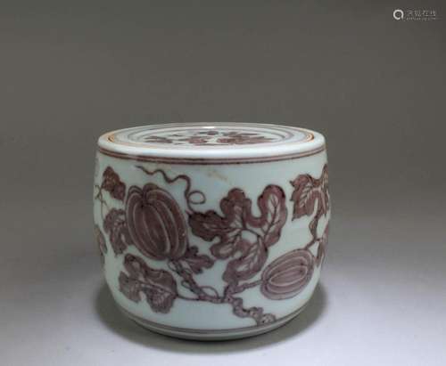 CHINESE IRON RED CRICKET PORCELAIN CONTAINER