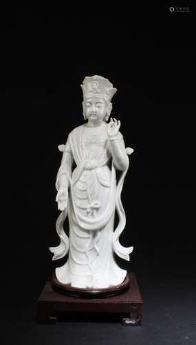 AN OLD CHINESE BLANC DE CHINES STANDING BODHISATTV