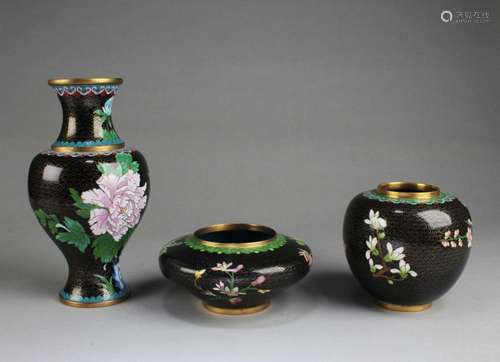 A GROUP OF THREE CLOISONNE ORNAMENTS