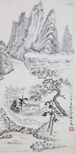 沈从文 水墨山水 纸本立轴