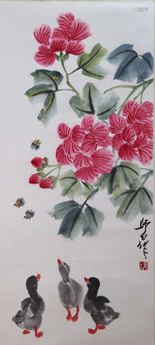 娄师白 芙蓉小鸭 纸本立轴