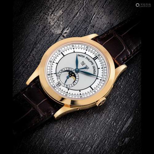 百達翡麗，18K紅金自動上弦腕錶，配年曆、中心秒針、月相、24小時顯示...