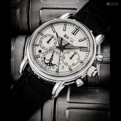 百達翡麗，鉑金萬年曆追針計時腕錶，配月相、日夜及閏年顯示，型號52...
