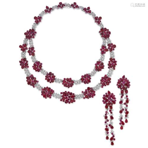 紅寶石及鑽石項鍊及耳環套裝 Adler設計