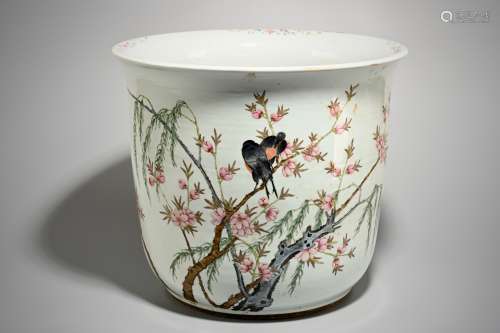 清·粉彩花鳥紋盆栽鉢