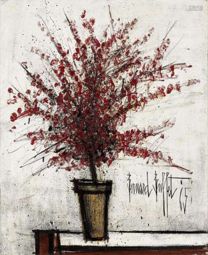 貝爾納·布菲（1928 - 1999） 花瓶裡的紅杜鵑