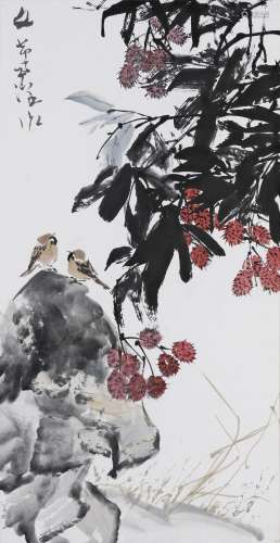 陳文希 (1906-1991) 紅毛丹樹與兩隻麻雀
