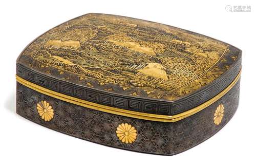 AN INLAID IRON MINIATURE BOX AND COVER.Japan, Meiji period, ...