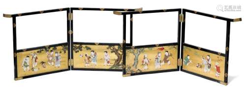 A PAIR OF MINIATURE TABLE SCREENS IN SHAPE OF KIMONO STANDS....