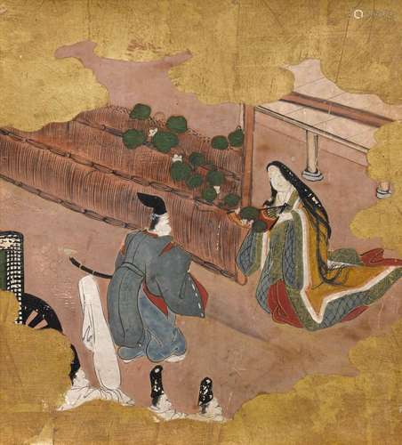 THREE PAINTINGS WITH COURT SCENES.Japan, Edo period, 19 × 17...