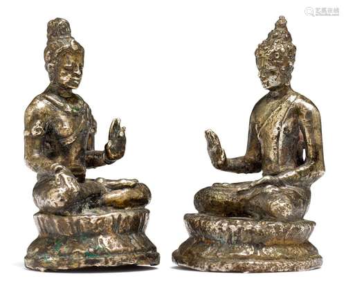 TWO RARE BUDDHIST MINIATURE FIGURES.Indonesia, Java, 9th/10t...