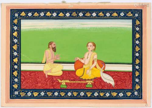 VALMIKI AND NARADA SEATED ON A TERRACE.India, Pahari, ca. 18...
