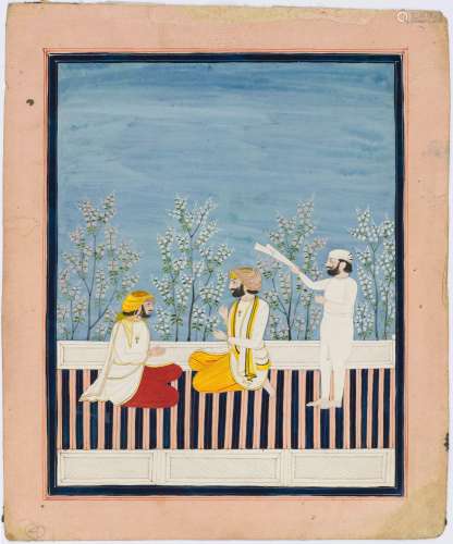 TWO NOBLE MEN SEATED ON A TERRACE.India, Sikh school, around...