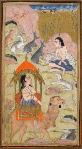TWO SMALL ILLUSTRATIONS.North India, 19th c. 10.8 × 5.6 cm.G...
