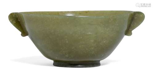 A JADE BOWL WITH EAR-SHAPED HANDLES.Central Asia or Ottoman ...