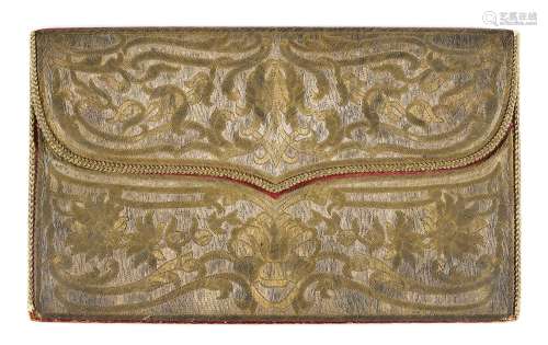 A SILVER AND GOLD THREAD EMBROIDERED LEATHER WALLET.Ottoman ...
