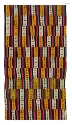 PATCHWORK BLANKET.Tibet, 213 × 118 cm.Polychrome wool with p...