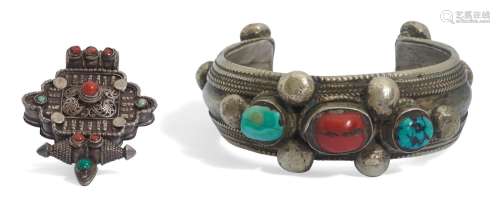BRACELET AND SMALL AMULET CONTAINER.Tibet, 20th c. Bangle: D...