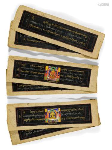 THREE PAPER MANUSCRIPTS.Tibet, 19th/20th c. 9.5 × 32.5 cm.Wr...