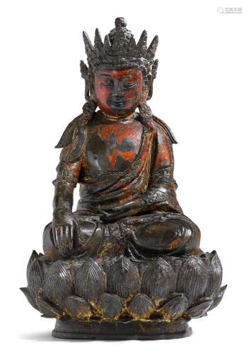 A BRONZE FIGURE OF BUDDHA.China, Ming-Dynastie, H 31 cm.Seat...