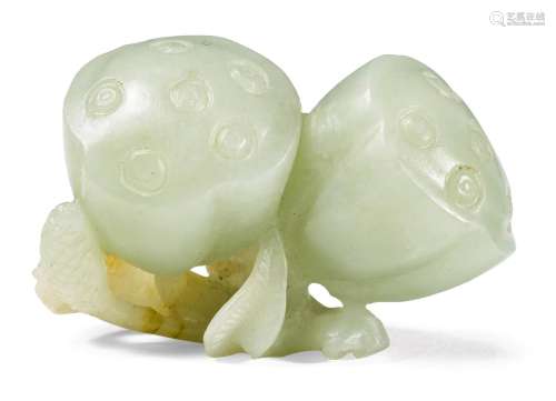 SMALL LOTUS CARVING.China, 19th century L 4.5 cm.Celadon gre...