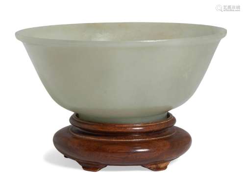 THIN-WALLED JADE BOWL.China, D 13.3 cm.Pale celadon-colored,...
