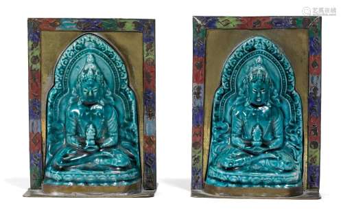 PAIR OF BOOKENDS.Tibeto-Chinese, Republican Period, H 12.5 c...