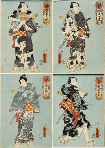 FOUR KABUKI PRINTS BY UTAGAWA KUNISADA I (TOYOKUNI III) (178...