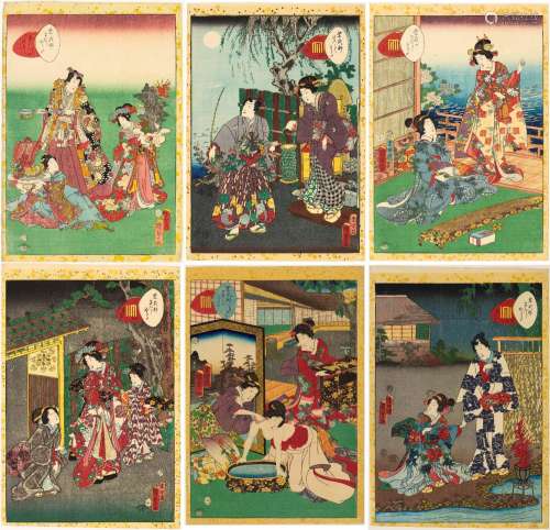 SIX GENJI PRINTS BY UTAGAWA KUNISADA II (TOYOKUNI IV) (1823–...