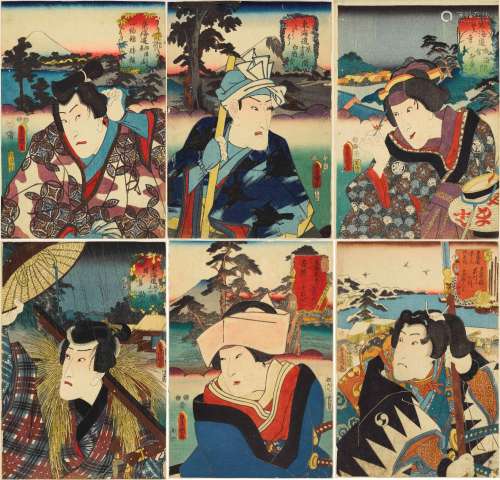 UTAGAWA KUNISADA I (TOYOKUNI III) (1786–1865).Oban, 1852.Six...