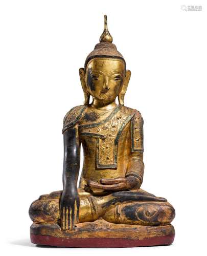 SEATED BUDDHA.Burma, Shan style, 19th c. H 81.5 cm.Dry varni...