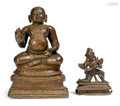 TWO SMALL BRONZES.South India, 18th c. or earlier, height 6 ...