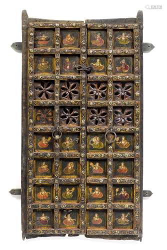 A PAIR OF PAINTED HEAVY WOOD DOORS.India, Rajasthan, 19th c....