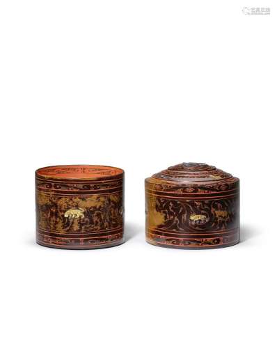 A RARE PAINTED LACQUER BOX WITH GOLD-INLAID ANIMALS Western ...