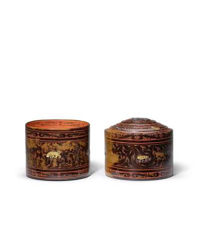 A RARE PAINTED LACQUER BOX WITH GOLD-INLAID ANIMALS Western ...