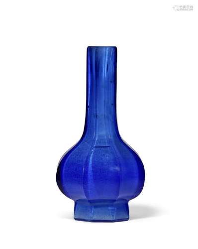 A RARE BLUE GLASS FACETTED BOTTLE VASE Qianlong four-charact...