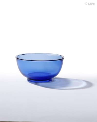 A FINE TRANSPARENT BLUE GLASS BOWL Qianlong four-character m...