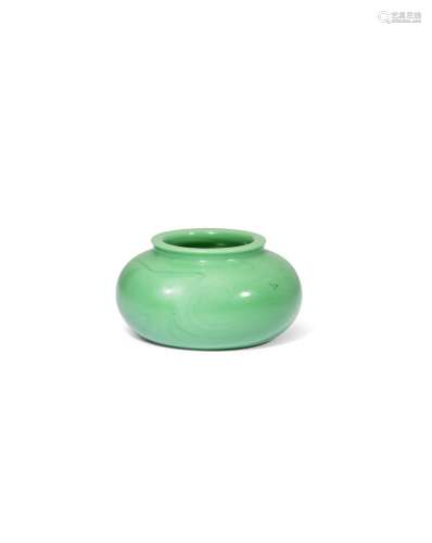 A RARE SMALL APPLE GREEN GLASS WATERPOT Qianlong four-charac...