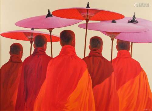 Min Wae Aung (b. 1960) Monks