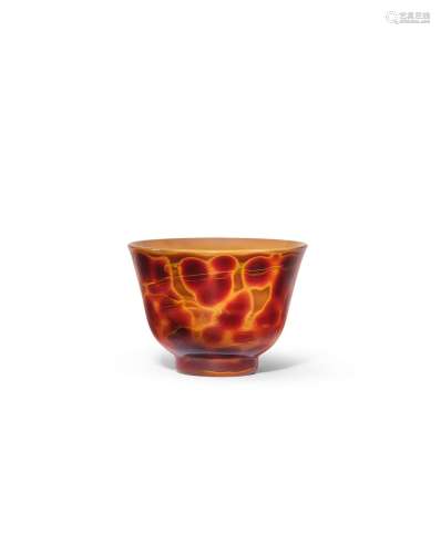 A SMALL IMITATION REALGAR GLASS WINE CUP Incised Qianlong fo...