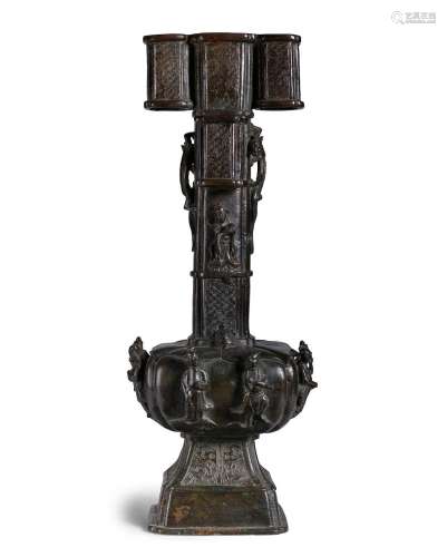 A RARE AND LARGE BRONZE 'EIGHT DAOIST IMMORTALS' ARROW VASE,...