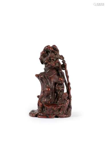 A CARVED BAMBOO 'TWO SAGES PLAYING CHESS' GROUP 18th century...