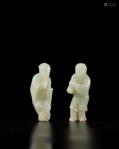TWO VERY PALE GREEN JADE FIGURE CARVINGS 18th century  (3)