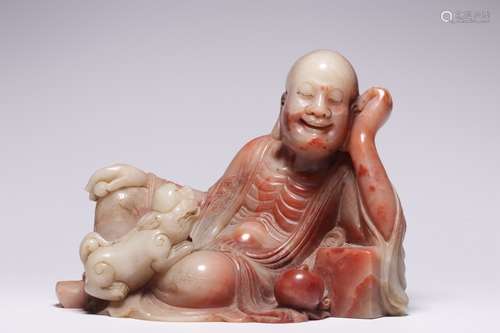 Chinese Soapstone Luohan w Lion