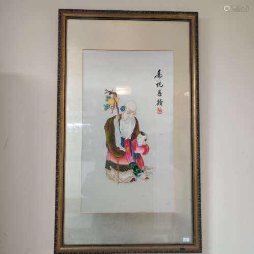 Chinese Silk Embroidery of Shou Figural