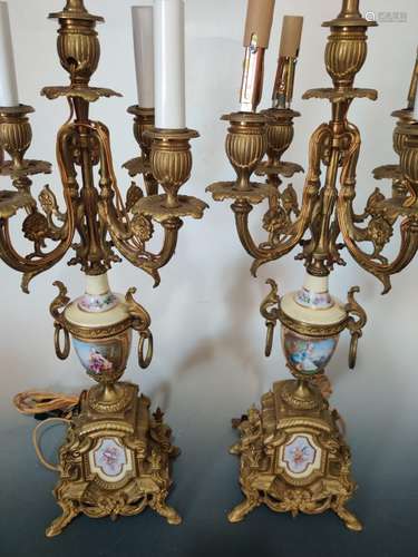 Pair of 5 Lights Bronze Candelabra