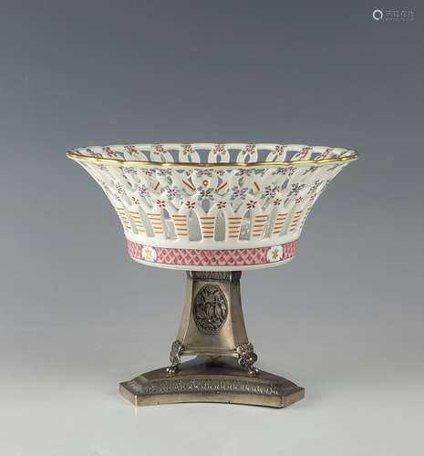 19C Russian Polish Silver Porcelain Basket