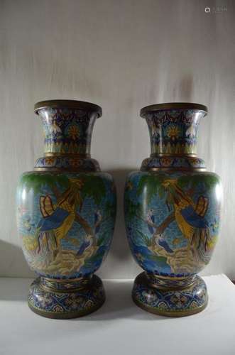 19th PAIR CHINESE LARGE VINTAGE CLOISONNE VASE