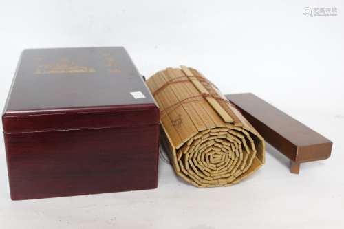 Chinese Bamboo Scroll Slips w Wood Case