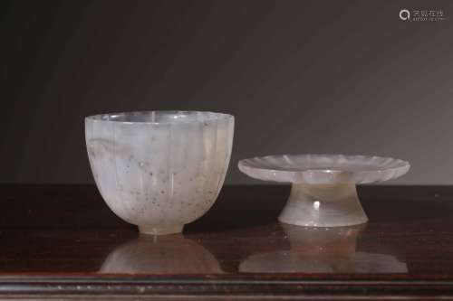 Natural Agate Carved Cup and Plate